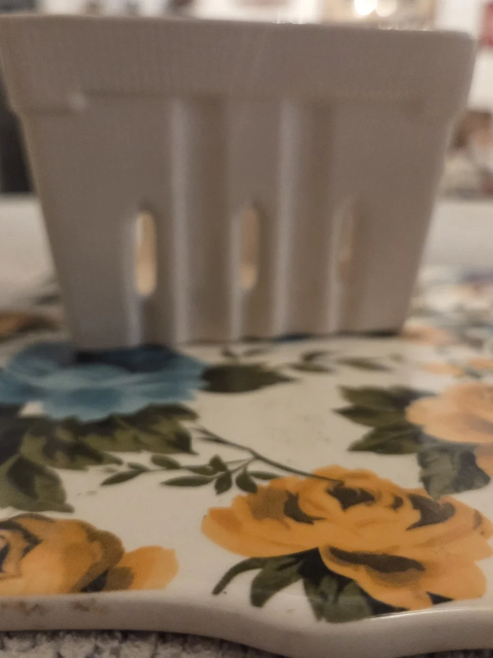 Floral Ceramic Trinket Dish with Yellow and Blue Roses